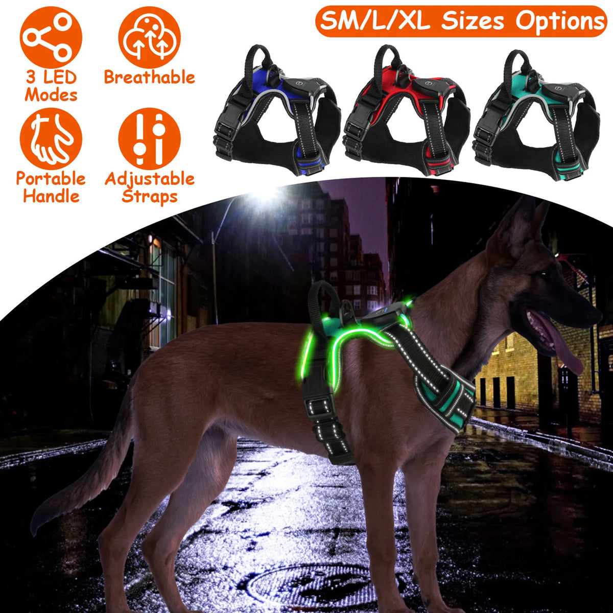 Arnés con Luces LED Recargable para Perros